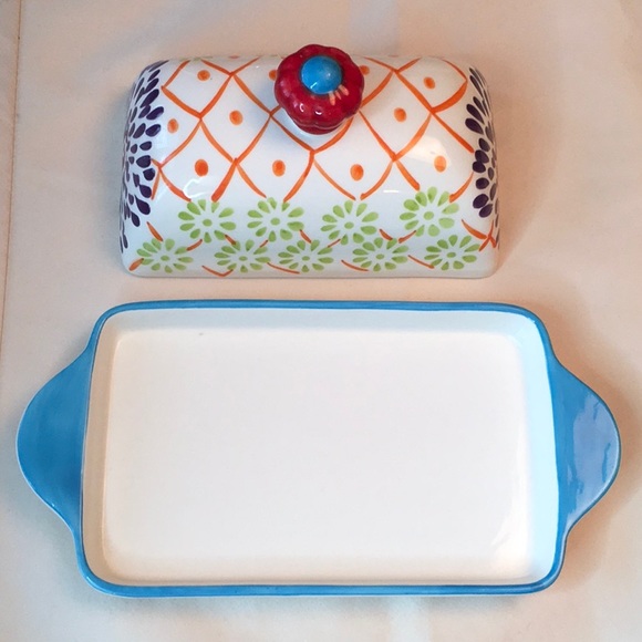 Artistic Accents by Coastline Imports Hand Painted Floral Covered Butter Dish - Picture 6 of 8